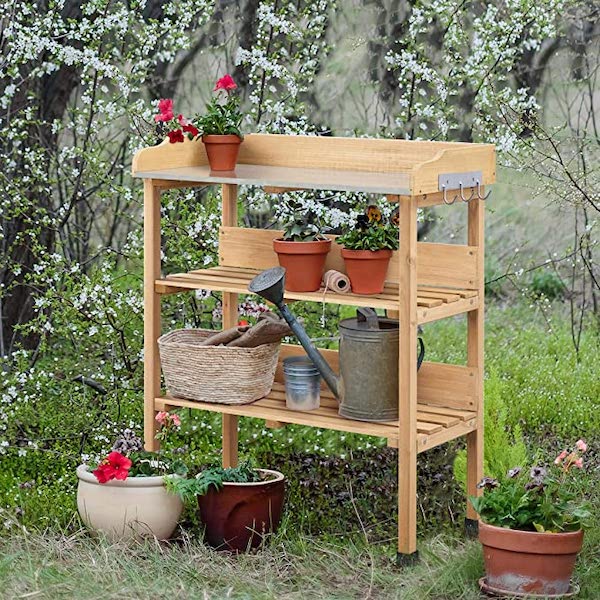 Potting Bench With Water Spigot, Cedar Potting Table, Outdoor Garden Bench,  Potting Table With Sink, Hose Hook Up, Casters, Tool Storage 